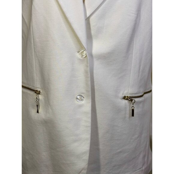 DG2 Diane Gilman Blazer Womens 1X White Zip Pocket Knit Open Front Jacket - Picture 4 of 13